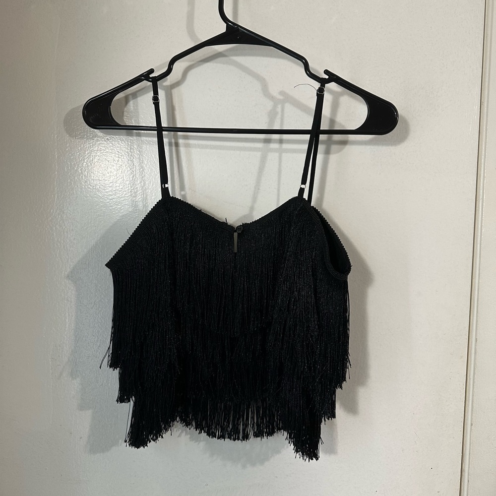 Forever 21, fringe black crop tank top - Picture 6 of 9